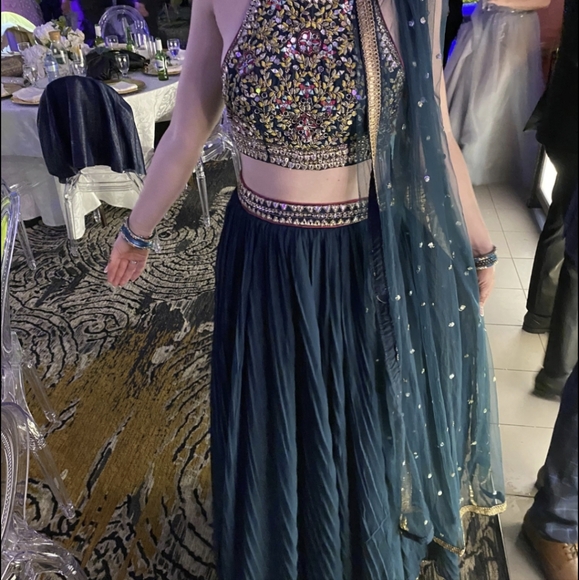 Dark blue teal lehenga - Picture 1 of 7